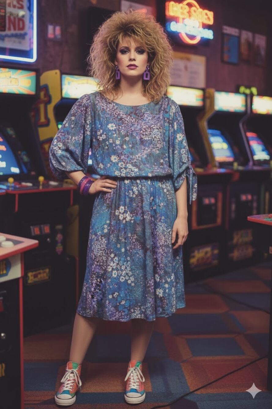 Blue and purple dress Vintage 1980s Lady Carol Floral Blouson Size XL